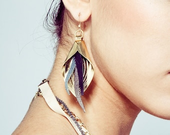 Cala Lily Earrings, Flower Earrings Dangle, Botanical Earrings, Gold Statement Earrings, Floral Earrings, Large Gold Leather Earrings,Nature