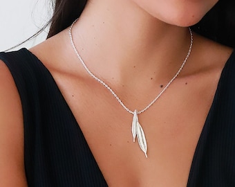 Silver Leaf Necklace, Silver Leaf Jewelry, Long Pendant Necklace, Botanical Necklace, Floral Jewelry, Nature Inspired Necklace, Nautical