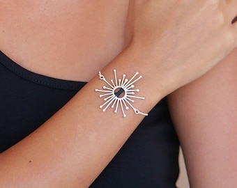 Sun Bracelet, Unique Silver Bracelet, Sun Jewelry, Statement Silver Bracelet, Wide Silver Bracelet, Large Pendant Bracelet, Celestial