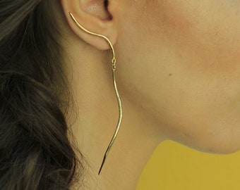 Gold Ear Climber Earrings, Ear Climber Earrings, Minimalist Ear Climber, Stud and Dangle Earrings, Dangle Climber Earring, Ear Crawler Gold