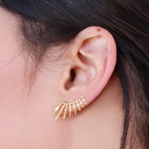 Ear Climbers, Nature Jewelry, Gold Leaf Earrings, Gold Climber Earrings, Edgy Earrings, Leaf Climber Earrings, Crawler Earrings, Unique