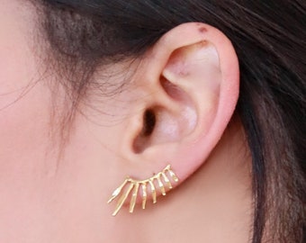 Ear Climbers, Nature Jewelry, Gold Leaf Earrings, Gold Climber Earrings, Edgy Earrings, Leaf Climber Earrings, Crawler Earrings, Unique