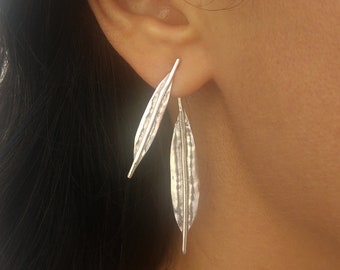 Sterling Silver Ear Jacket Earrings, Front Back Earrings, Double Sided Earrings, Two Sided Earrings, Leaf Leaves Earrings, Israel Jewelry