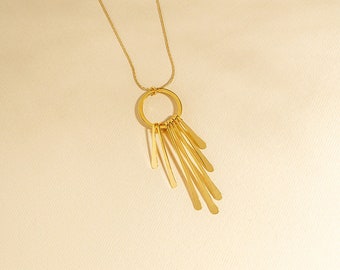 Gold Tassel Necklace, Gold Fringe Necklace, Unique Gold Jewelry, Delicate Goldfilled Necklace, Tiered Tassel Necklace, Metal Tassel Necklace
