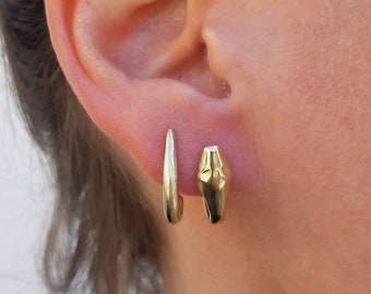 Snake Earrings, Stud Earrings Set, Unique Gold Stud Earring, Snake Jewelry, Hoop Stud Earrings, Asymmetrical Earrings, Mismatched Earrings