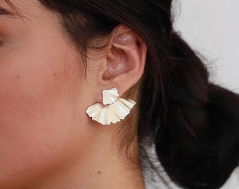 Jacket Earrings, Unique Bridal Earrings, Unique Bridal Jewelry, Statement Bridal Earrings, Silver Shell Earrings, Large Bridal Earrings