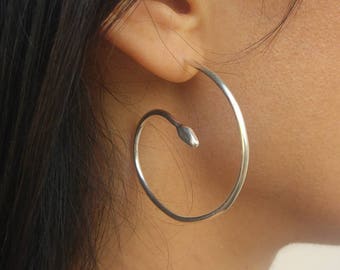 Spiral Earrings Sterling Silver,Snake Hoop Earrings, Snake Earrings Silver,Serpent Earrings,Snake Hoops,Spiral Hoop Earrings,Animal Earrings