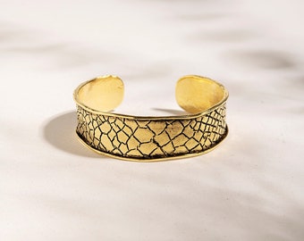 Snake Cuff, Gold Cuff Bracelet, Gold Bohemian Jewelry, Statement Bracelet, Unique Cuff, Adjustable Cuff, Textured Cuff, Open Bangle Bracelet