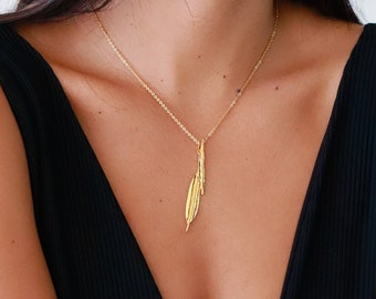 Gold Leaf Necklace, Gold Leaf Jewelry, Long Gold Pendant Necklace, Leaf Pendant Necklace, Nature Inspired Necklace, Long Leaf Pendant