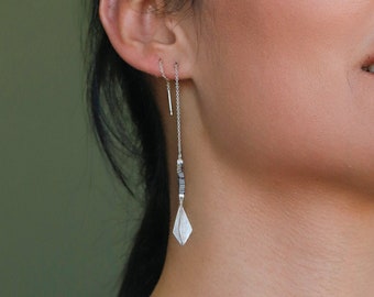 Threader Earrings, Silver Chain Earrings, Unique Silver Jewelry, Long Threader Earrings, Long Chain Earrings, Thread Earrings, Arrow Earring