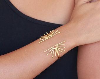 Gold Manschette Armband, Gold Manschette Armbänder für Frauen, Statement Manschette Armband, Breite Manschette Armband, Geschenk für Freundin, Sun Armband, offene Manschette