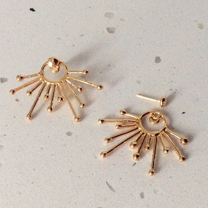Jacket Earrings, Celestial Earrings, Sun Earrings, Sun Jewelry, Unique Gold Jewelry, Statement Ear Jackets, Double Side Earrings, Front Back