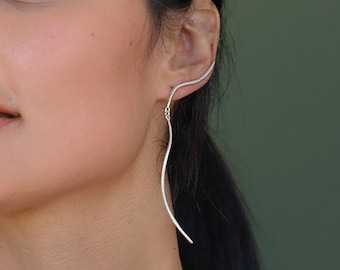 Long Drop Silver Earrings, Long Thin Earrings, Ear Climbers, Unique Silver Jewelry, Ear Climber Earrings, Dangle Climber Earring, Dainty