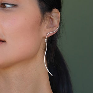 Long Drop Silver Earrings, Long Thin Earrings, Ear Climbers, Unique Silver Jewelry, Ear Climber Earrings, Dangle Climber Earring, Dainty