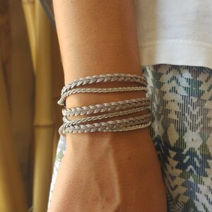 Boho Cuff Bracelet, Wrap Leather Bracelets for Women, Braided Bracelet, Leather and Silver Bracelet, Birthday Gift for Her, Israel Jewelry