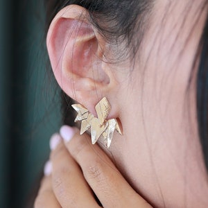 Ear Jackets, Rose Gold Statement Earrings, Front Back Earrings, Nature Jewelry, Sun Earring, Ear Climber, Double Side Earring, Edgy Earrings image 3