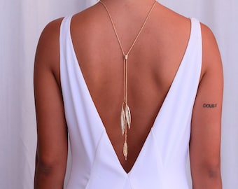 Bridal Back Necklace, Drop Necklace, Gold Backdrop Necklace, Lariat Necklace, Back Jewelry for Wedding Dress, Body Jewelry, Wedding Necklace