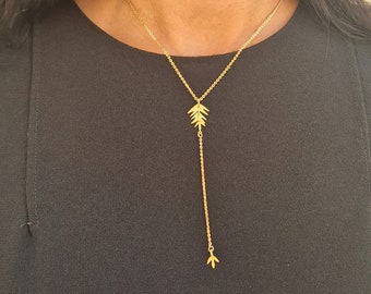 Gold Lariat Necklace, Botanical Jewelry, Gold Y Necklace, Delicate Fern Necklace, Unique Gold Necklace, Lariat Necklaces for Women,Gold Fern