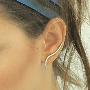 Silver Ear Climber Earrings, Silver Ear Climber, Crawler Earrings, Long Silver Ear Crawler, Miminalist Ear Climber, Christmas Gift for Mom