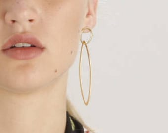 Double Hoop Earrings Gold, Oval Hoops, Oval Hoop Earrings, Dangle Hoop Earrings Gold,Hammered Hoop Earrings Gold,Dangle Post Earrings,2 hoop