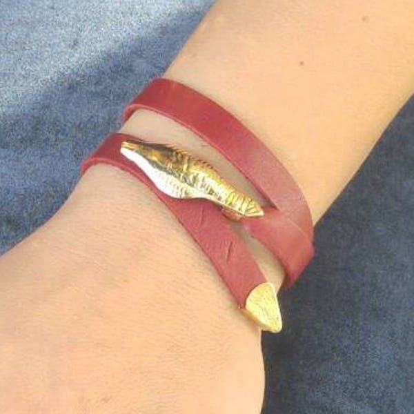 Bracelet Serpent, Bracelet Cuir Enroule Pour Femme, Bracelet Multitour Boho,Ras De Cou Serpent,Bracelet Double Tour Cuir,Bracelet Or Et Cuir