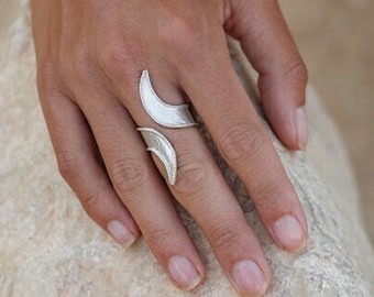 Wrap Silverring, Vågring, Spiralring för kvinnor, Bred silverring, justerbar ring i sterlingsilver, Stor statementring, Lång ring