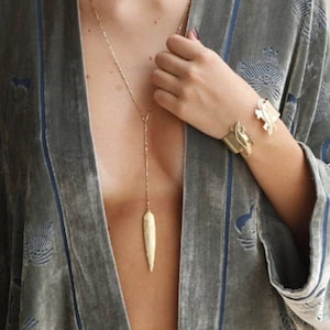 Long Lariat Necklace Gold Lariat Necklace, Gold Y Necklace, Long Y Necklace, Lariat Pendant Necklace Gold Drop Necklace, Leaf Necklace Gold Gold Filled chain