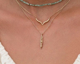 Peas in a Pod necklace, symbolic necklace, solid gold pendant necklace, 14k solid yellow gold, amulet necklace, botanical necklace, unique