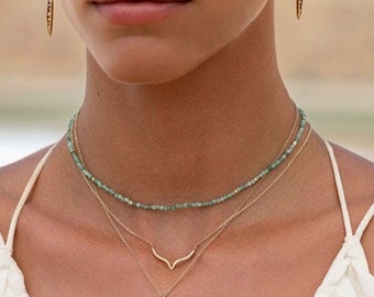 Dainty Emeralds Necklace, Unique Jewelry Gift Her, 14k Gold Emerald Necklace, Emerald Choker, Natural Emerald Necklace, Jewelry Gift Women