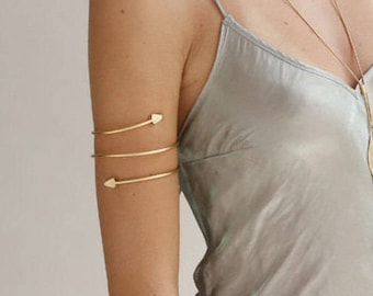 Gold Upper Arm Cuff Bracelet, Arrow Bracelet, Arrow Armband, Boho Cuff Bracelet, Gold upper arm Bracelet, Gold Arm Band, Gold Arm Cuff..