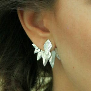 Silver Ear Jacket, Sterling Silver Ear Cuff, Ear Jacket Earring, Crown Ear Cuff, Spike earrings, Edgy Earrings, Silver Ear climber, Ashanti.