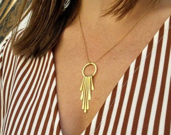 Gold Tassel Necklace, Metal Tassel Necklace, Pendant Necklace, Delicate Gold filled Necklace, Classic Necklace, Jewelry Gift for Her