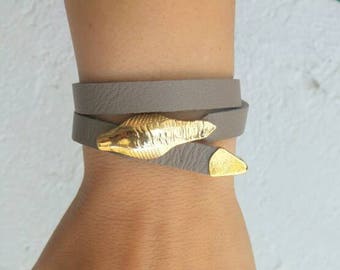 Gold Snake Bracelet, Double Wrap Leather Bracelets for Women, Ouroboros Bracelet, Serpent Bracelet, Boho Bracelet, Choker, Israel Jewelry