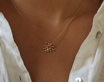 14k Gold Sun Necklace, Sun Necklace, Starburst Necklace, Celestial Jewelry, 14k Gold Celestial Necklace, Sunshine Necklace, Gift for Mom