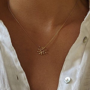 Dainty Sun Necklace, Solid Gold Sun Necklace, Solid Gold Jewelry, Small Sun Necklace, Solid Gold Celestial Necklace, Sunshine Necklace