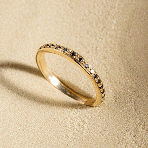 Black Diamond Dainty Ring, Solid Gold Black Diamond Ring, Solid Gold Jewelry, Black Diamond Band, Black Diamond Stacking Ring, Minimalist