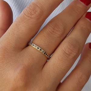 Eternity Black Diamond Ring, Stacking Black Diamond Ring, Solid Gold Jewelry, Black Diamond Pave Band, Black Diamond Dainty Ring, Minimalist