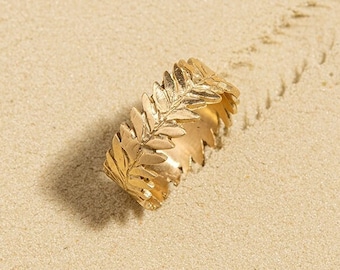 Fern Wedding Ring, 14k Leaf Ring, Leaf Wedding Band Women, Yellow Gold Leaf Ring, Botanical Wedding Ring, 14k Leaf Band, Nature Wedding Band