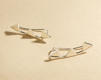 Triangle Earrings, Silver Ear Climbers, Silver Ear Crawlers, Unique Silver Jewelry, Geometric Silver Earrings, Modern Earrings, Contemporary