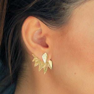 Rose Gold Ear Jacket Earrings, Gold Earring Jacket, Gold Ear Climber, Front Back Earrings, Spike Earrings, Gold Ear Cuff, Ear Wrap Earrings