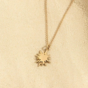 Small Sun Necklace, 14k Gold Sun Necklace, Unique Sun Necklace, Solid Gold Jewelry, Solid Gold Celestial Necklace, Sunshine Necklace, Dainty