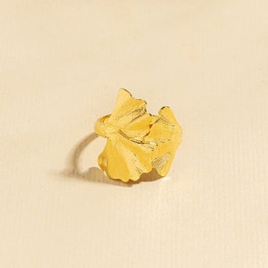 Ginko Ring, Gold Leaf Ring, Unique Gold Jewelry, Large Statement Ring, Petal Ring, Nature Inspired Ring, Nature Lover Gift, Botanic