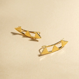 Gold Ear Climber, Triangle Earrings, Geometric Gold Earrings, Gold Ear Crawler, Triangle Ear Climber, Unique Gold Jewelry, Climber Earrings