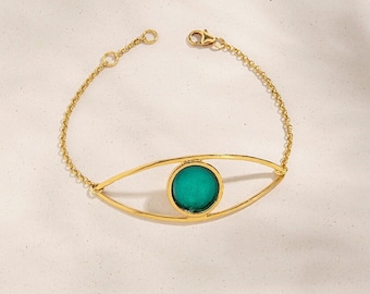 Evil Eye Bracelet, Gold Eye Bracelet, Gold Pendant Bracelet, Dainty Gold Bracelet, Evil Eye Jewelry Gold, Turquoise Gold Bracelet, Unique