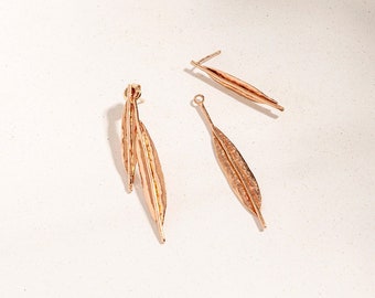 Leaf Earrings Rose Gold, Ear Jacket Earring Gold, Unique Rose Gold Earrings, Front Back Earrings, Israel Jewelry, Rose Gold Jacket Earrings