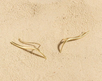 14k Gold Ear Climbers, Solid Gold Minimalist Earrings, 14k Gold Statement Earrings, Unique Gold Jewelry, Solid Gold Ear Climber, Ear Crawler