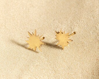 Solid Gold Sun Earrings, 14k Gold Sun Earrings, Solid Gold Jewelry, Celestial Jewelry, 14k Gold Starburst Earrings, Sun Ray Earrings, Modern