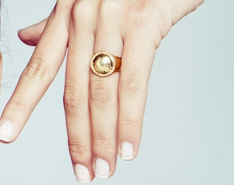 Gold Signet Ring, Gold Dome ring, Pinky ring Gold, Signet Ring Women, Greek Ring, Modern Ring, Unique Rings for her, Womens Signet Ring