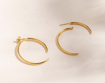 Open Hoop Earrings, Hoop Jacket Earrings, Unique Hoop Earrings, Unique Gold Jewelry, Horn Hoop Earrings, Front Back Hoop Earrings, Unusual