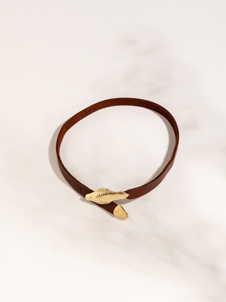 Gold Snake Bracelet, Double Wrap Leather Bracelets for Women, Ouroboros Bracelet, Serpent Bracelet, Boho Bracelet, Choker, Israel Jewelry image 4